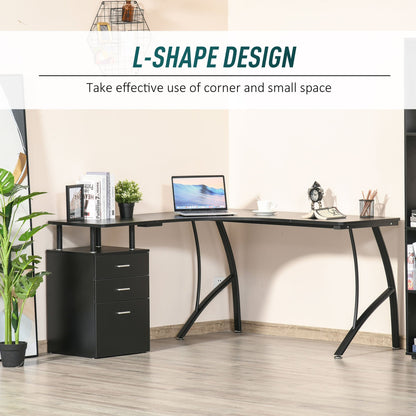 L-Shaped Computer Desk Table with Storage Drawer Home Office Corner Industrial Style Workstation