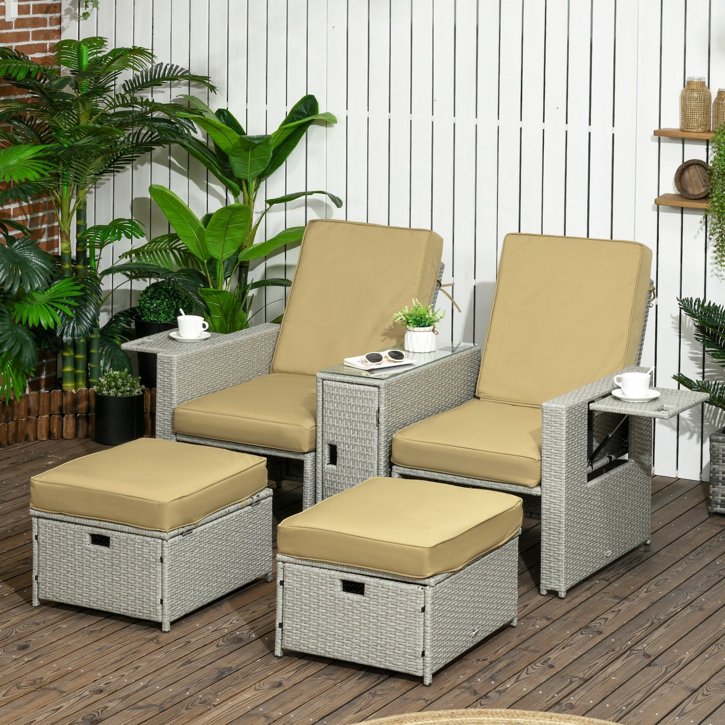 5-Piece PE Rattan Sun Lounger