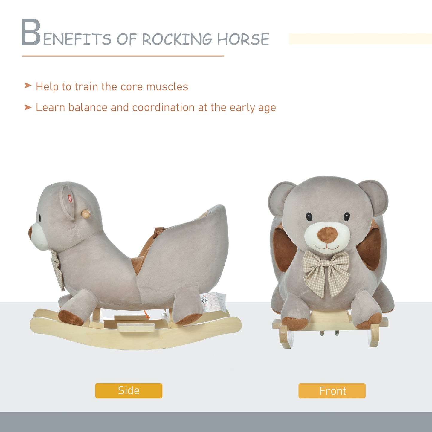 Toddlers Plush Bear Rocking Horse Grey