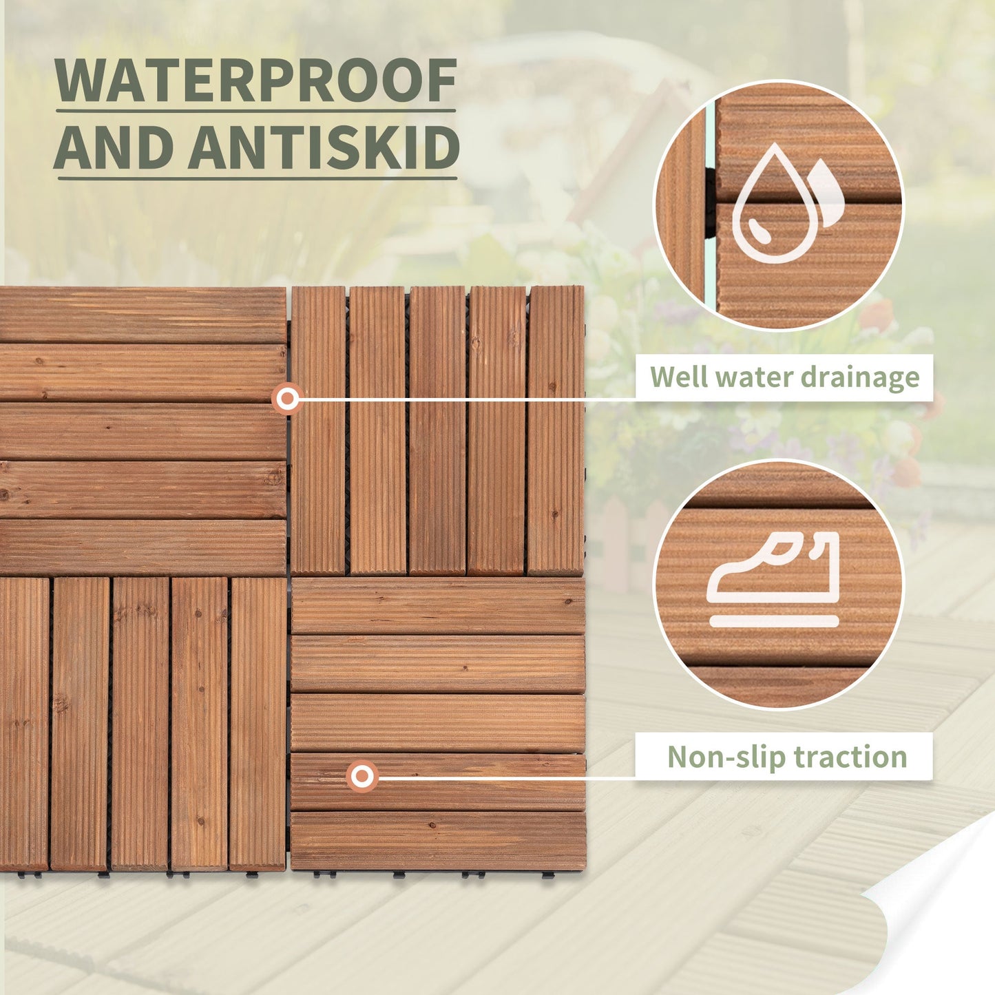 27-Piece Solid Wood Interlocking Decking Tiles For Patio