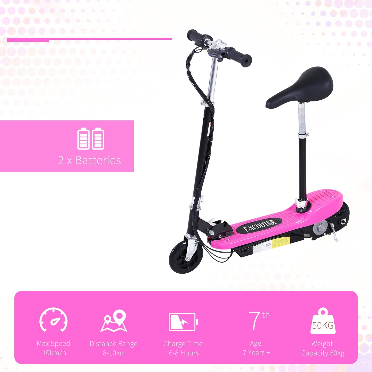 Foldable Electric Scooter Ride on for Kids 12V 120W W/Brake Kickstand-Pink