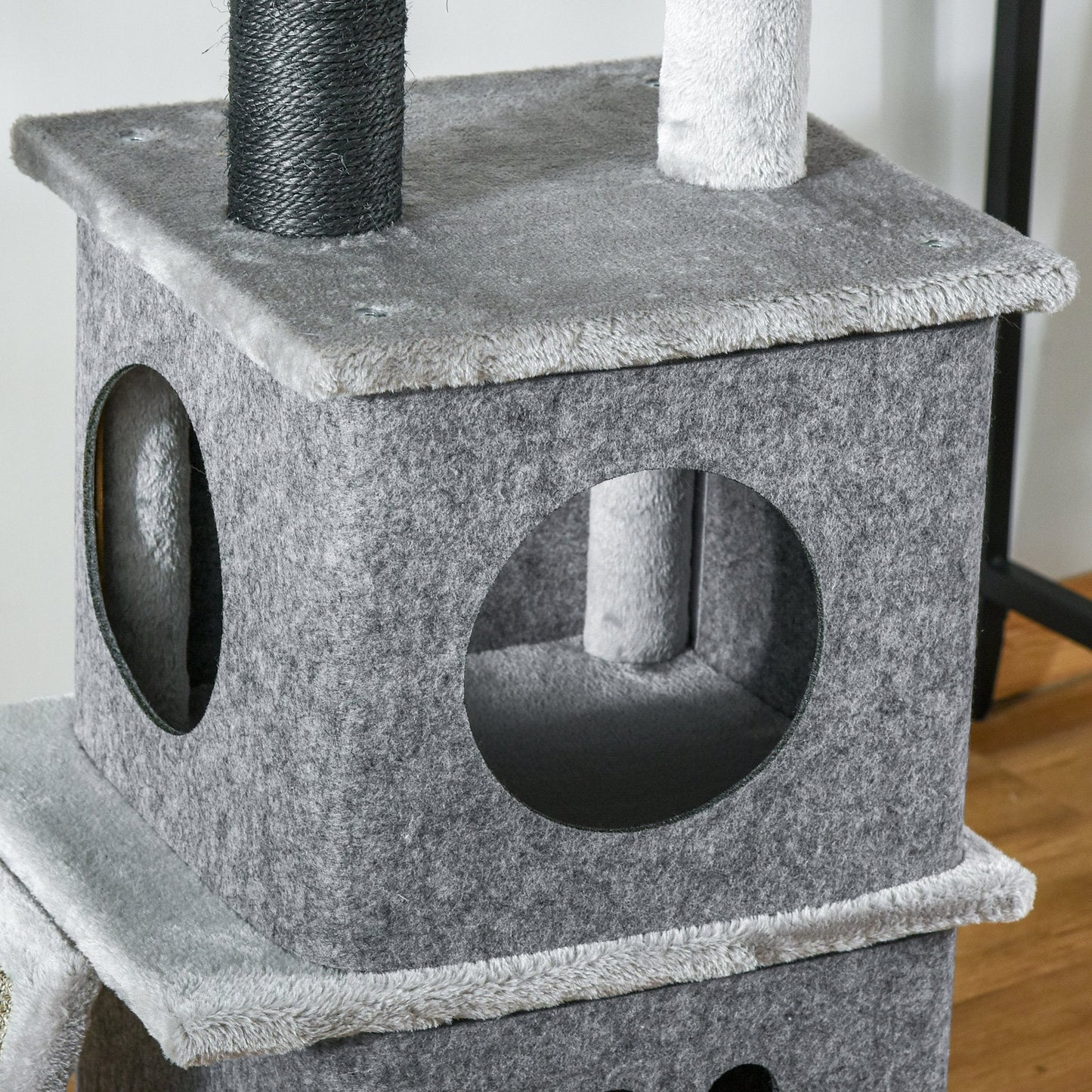 PawHut 255cm Floor To Ceiling Cat Tree for Indoor Cats Climber Scratching Post Adjustable Height Play Tower Removable Cover Grey