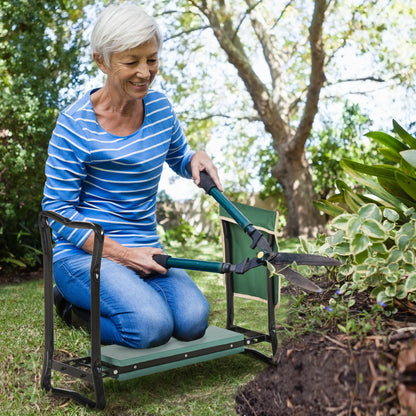 Steel Frame Gardening Kneeler Seat w/ Pouch Green