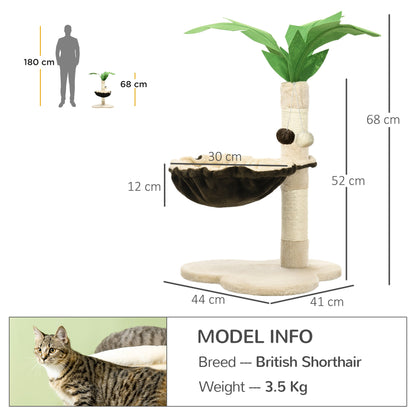 PawHut 68cm Palm Tree Shaped Cat Tree w/ Hammock