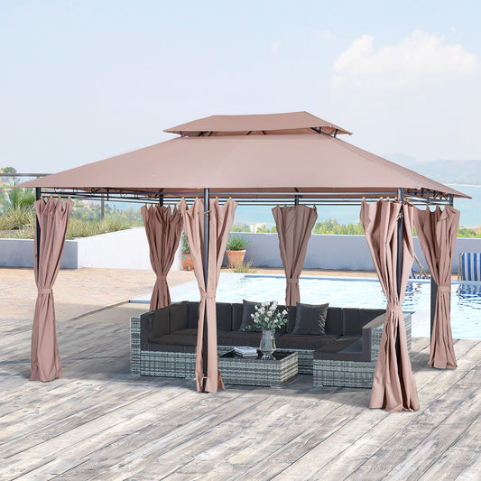 4m x 3M Metal Gazebo Canopy Party Tent Garden Pavillion Patio Shelter Pavilion with Curtains Sidewalls