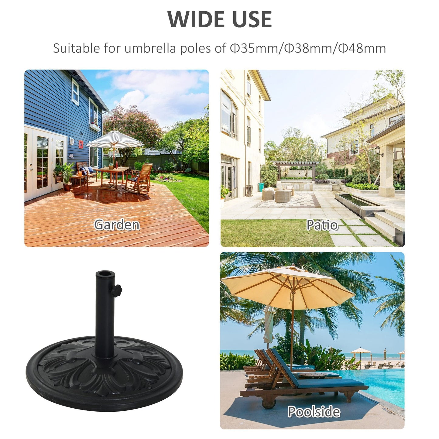 13kg Round Parasol Base Sun Umbrella Weight Stand Holder Patio Outdoor Garden Black