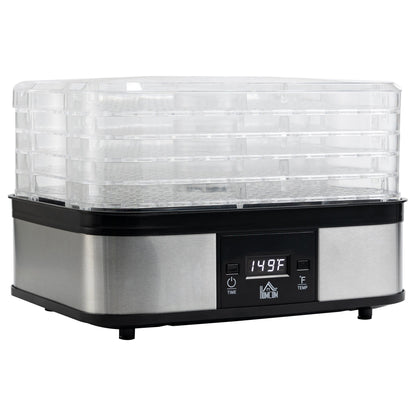 245W 5Kg Five Tray Food Dehydrator With Timer Silver