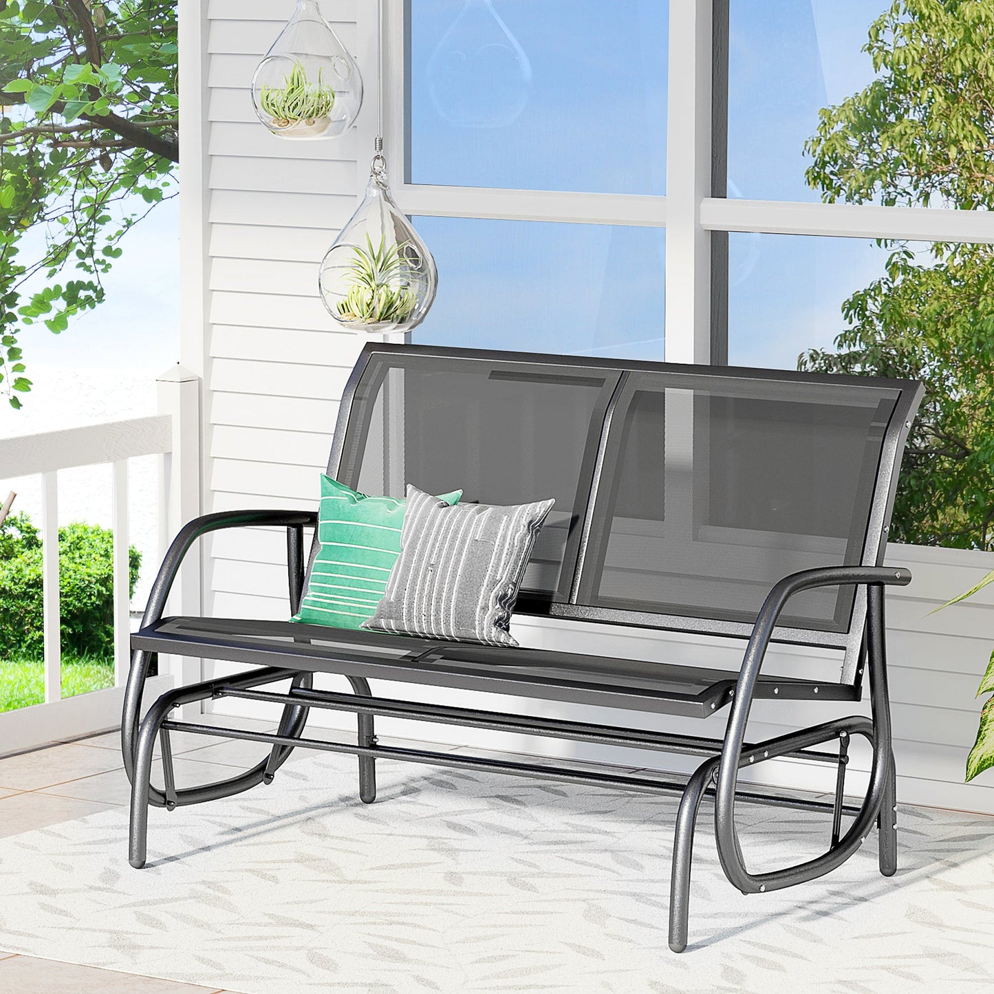 2-Person Outdoor Glider Bench Patio 2 Seater Swing Gliding Chair Loveseat w/Power Coated Steel Frame for Backyard Garden Porch