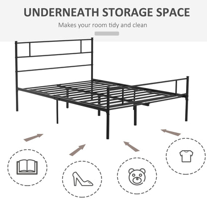 Double Metal Bed Frame Solid Bedstead Base with Headboard and Footboard