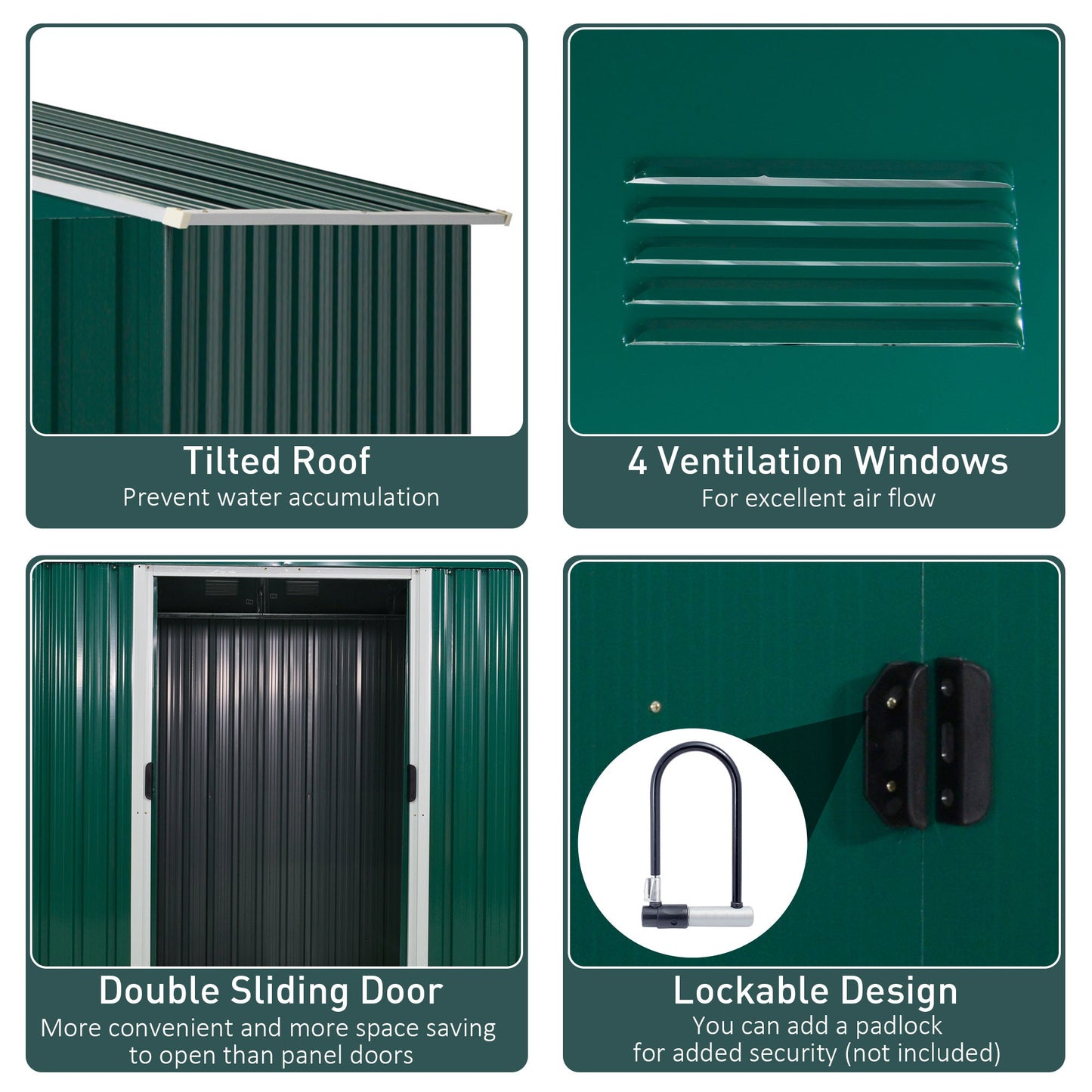 Galvanised 8 x 6' Sliding Double Door Apex Garden Shed With Ventilation Steel Green by Steadfast