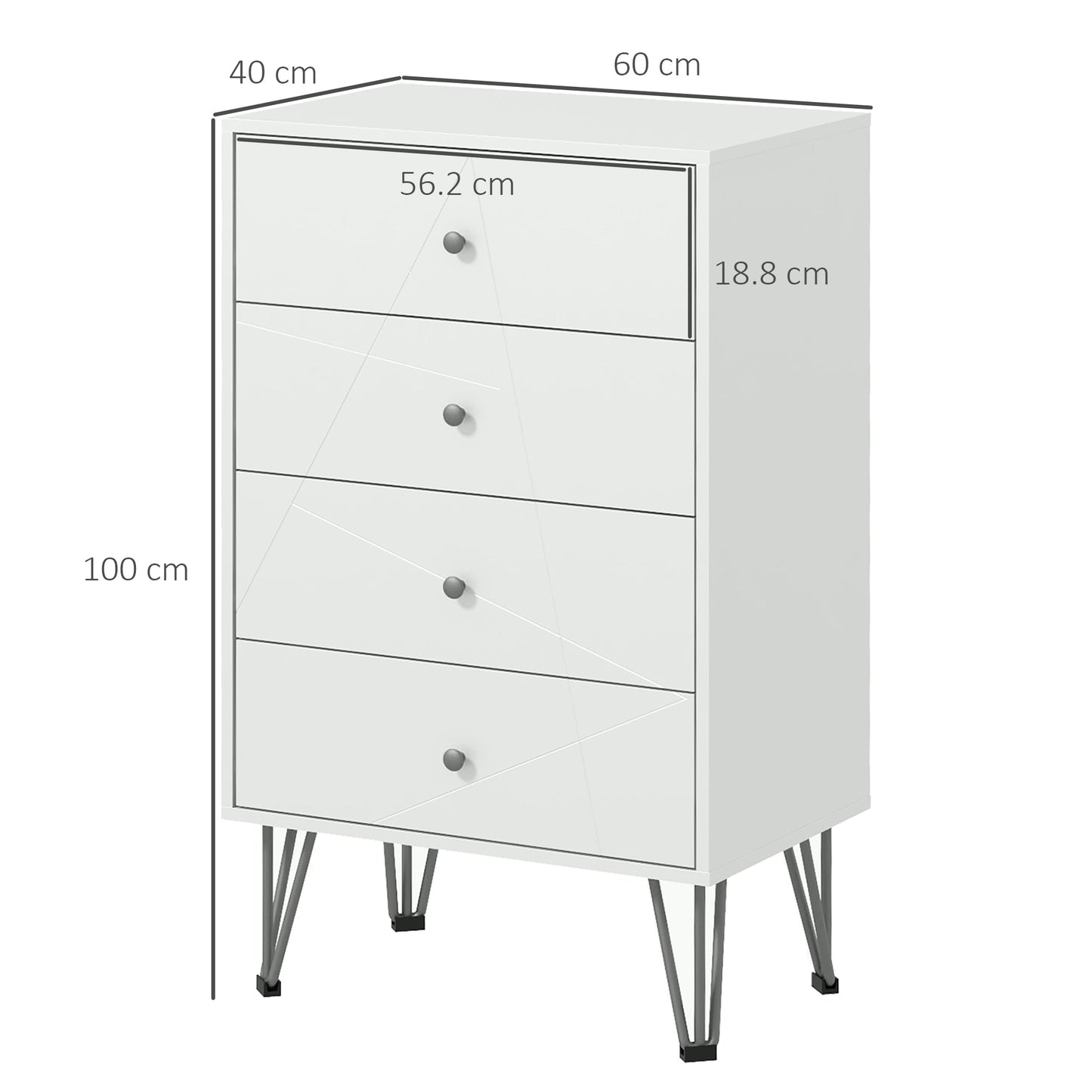 Homcom Tall Chest Of Drawers 4-Drawer Dresser For Bedroom Modern Storage Cabinets With Hairpin Legs White