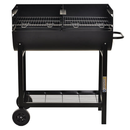 Steel 2-Grill Charcoal BBQ w/ Wheels Black