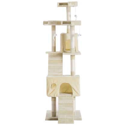 PawHut Cat Tree Scratching Post 27L27W28.5H cm-Beige