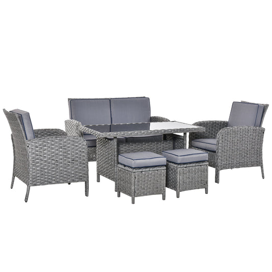 6-Pieces Outdoor Patio Rattan Dining Table Sets Bonzer All Weather PE Wicker Sofa Furniture Set for Backyard Garden w/ Cushions Grey