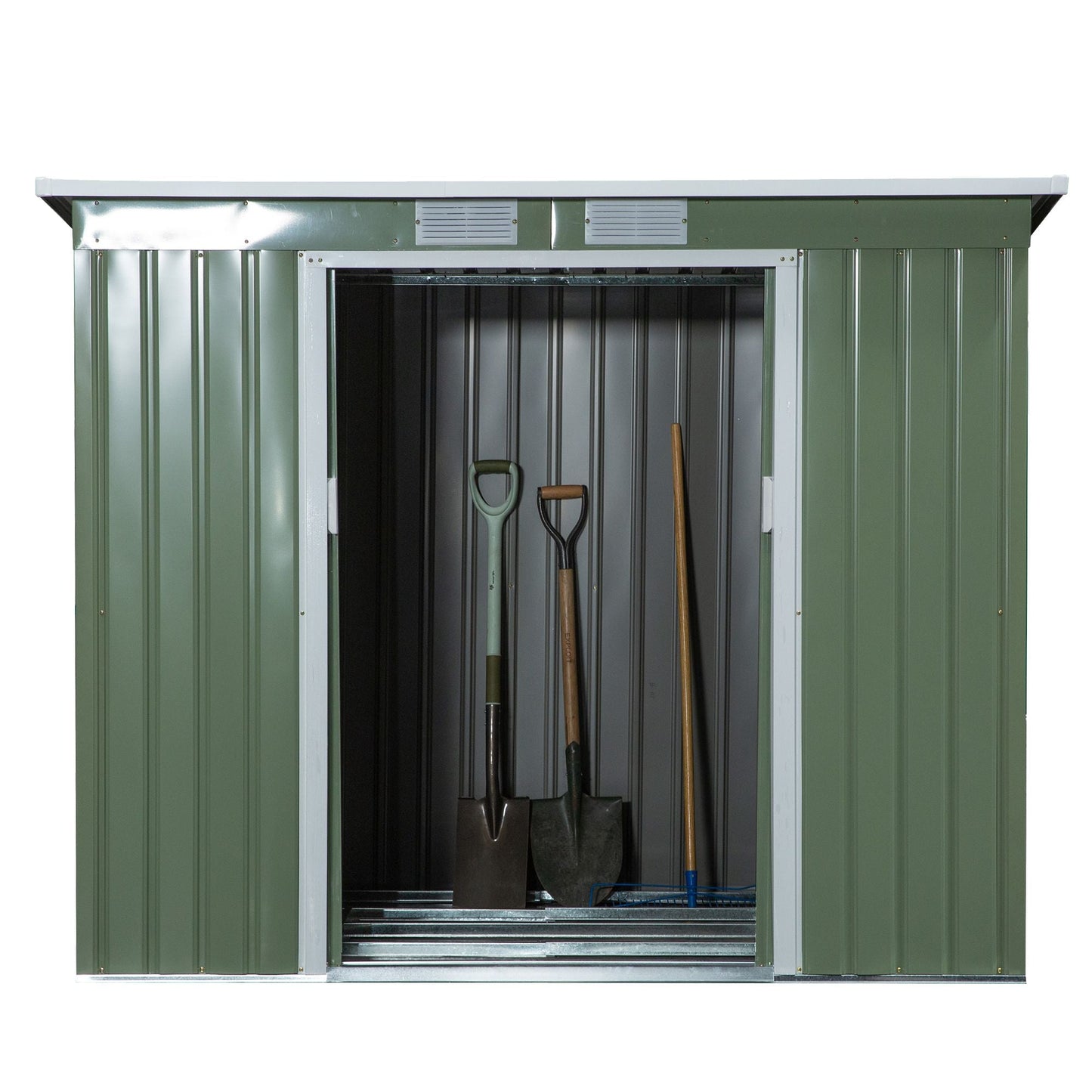 Galvanised 7 x 4' Double Door Pent Garden Store With Ventilation Steel Green by Steadfast