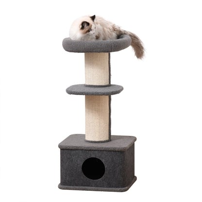 PawHut 96cm Cat Tree for Indoor Cats Kitten Tower Multi level Activity Center Pet Furniture with Sisal Scratching Post Condo Removable Cover Grey