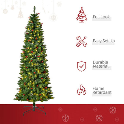 7FT Prelit Artificial Pencil Christmas Tree with Warm White LED Light