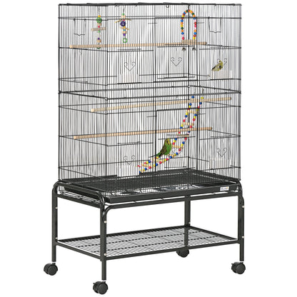 Grille 133cm Bird Cage Wheeled Black by Pawhut