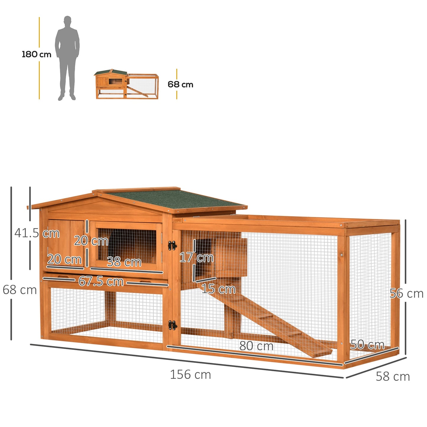 PawHut Rabbit Hutch and Run Outdoor Bunny Cage Wooden Guinea Pig Hide House with Sliding Tray