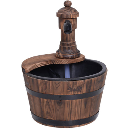 Fir Wood Barrel Pump Fountain W/ Flower Planter