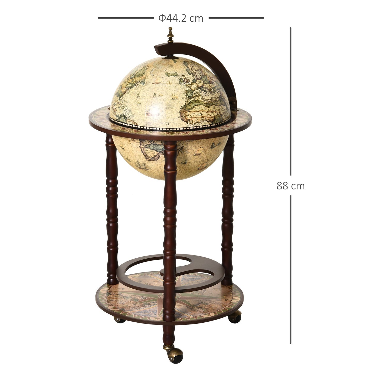 Retro Globe Drink Cabinet Medium-density fibreboard w/ Wheels Brown