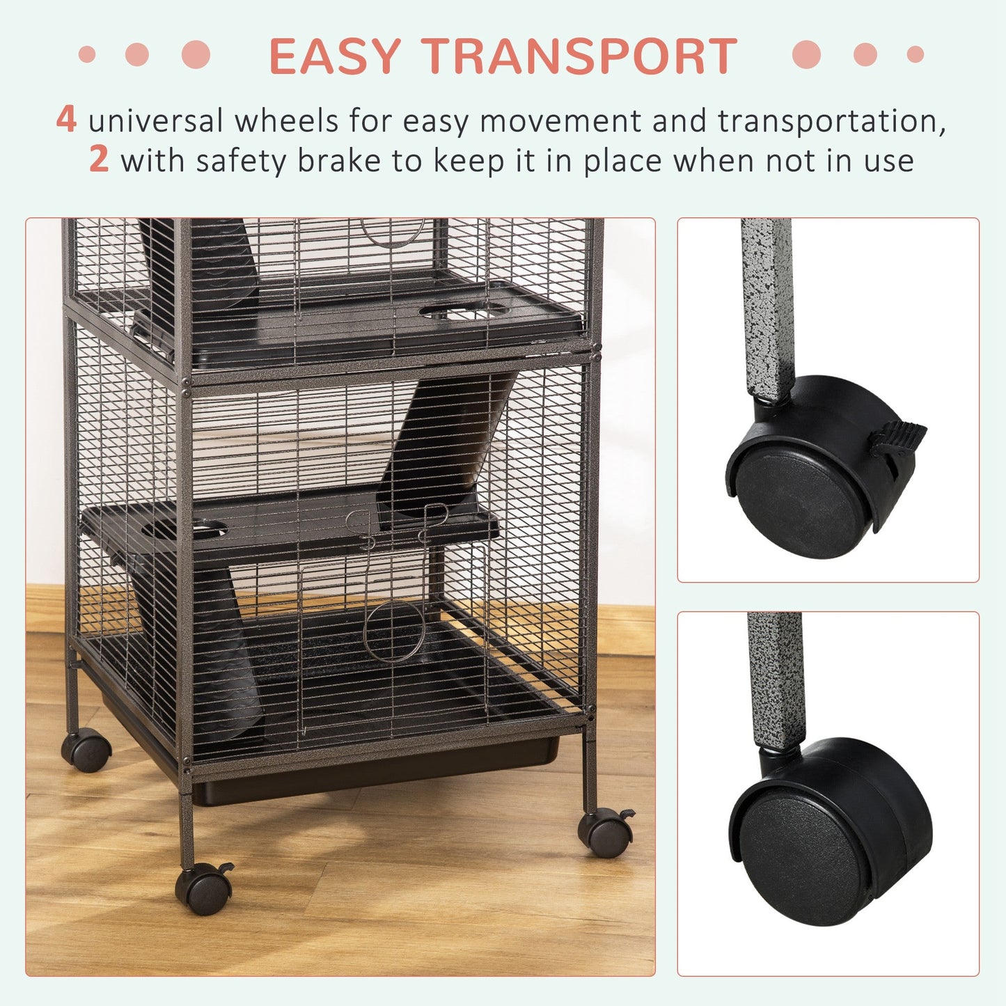 Multilevel Small Animal Cage On Wheels Silver & Grey by Pawhut