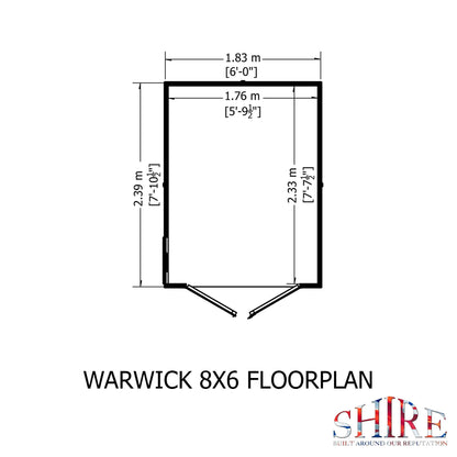 Shire Warwick 6' 6" x 8' 1" Apex Shed - Premium Dip Treated Shiplap