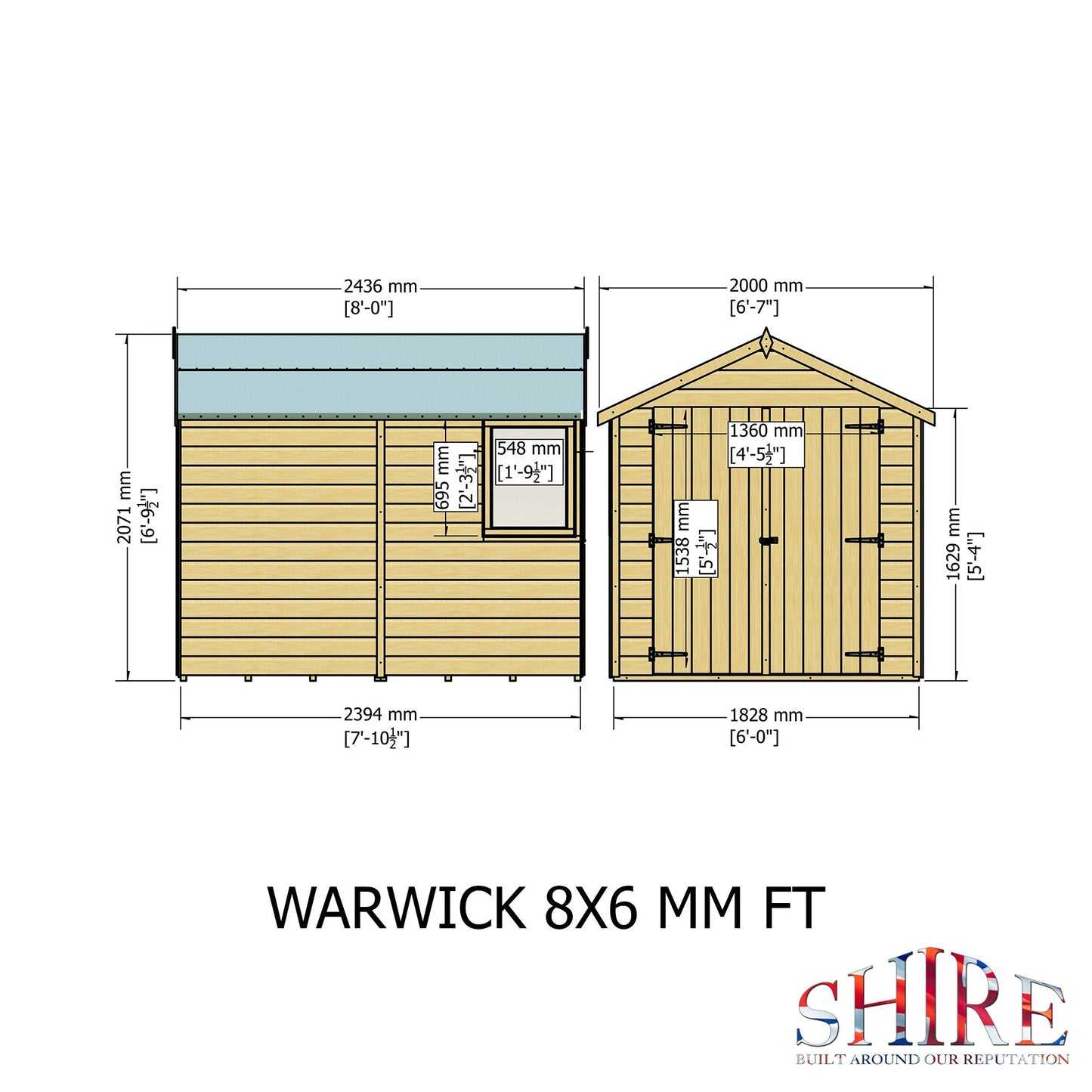 Shire Warwick 6' 6" x 8' 1" Apex Shed - Premium Dip Treated Shiplap