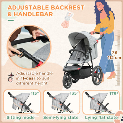 Foldable Three-Wheeler Baby Stroller w/ Canopy