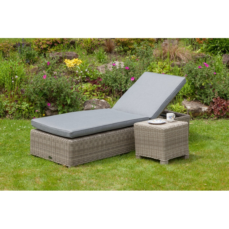 Wentworth Rattan Garden Patio Sun Lounger by Royalcraft with Grey Cushions