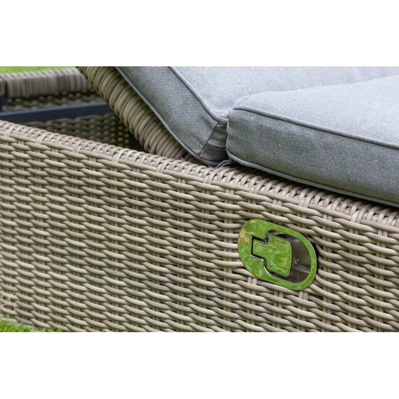 Wentworth Rattan Garden Patio Sun Lounger by Royalcraft with Grey Cushions