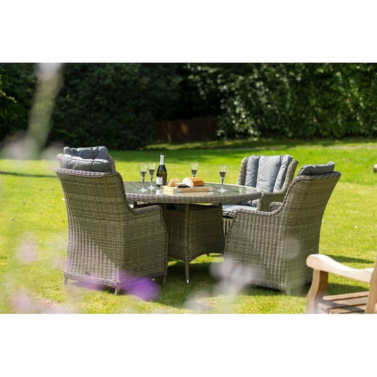 Wentworth Rattan Garden Patio Dining Set by Royalcraft - 4 Seats Grey Cushions