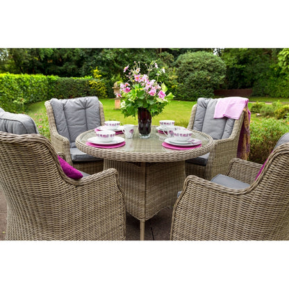 Wentworth Rattan Garden Patio Dining Set by Royalcraft - 4 Seats Grey Cushions