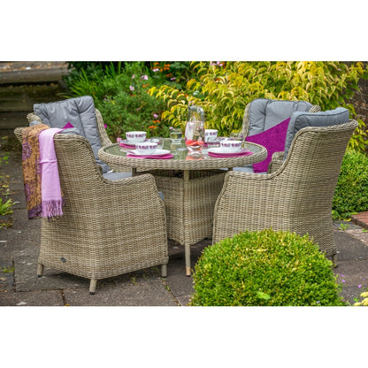 Wentworth Rattan Garden Patio Dining Set by Royalcraft - 4 Seats Grey Cushions