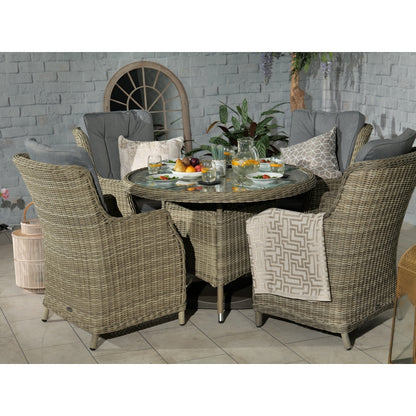 Wentworth Rattan Garden Patio Dining Set by Royalcraft - 4 Seats Grey Cushions