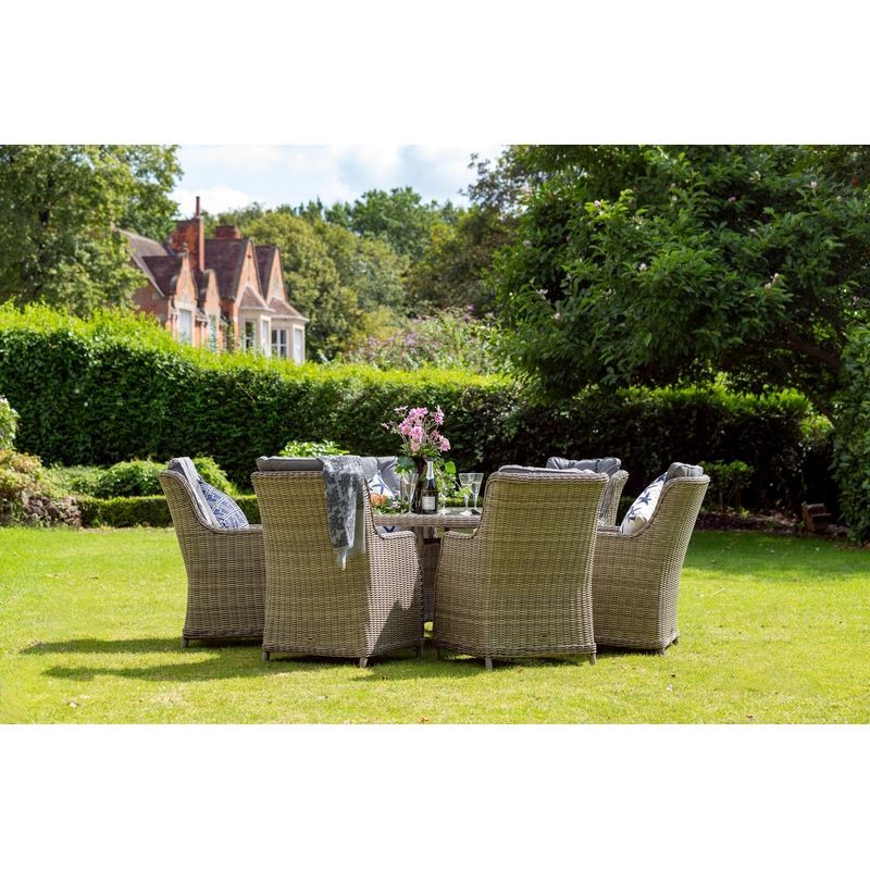 Wentworth Rattan Garden Patio Dining Set by Royalcraft - 6 Seats Grey Cushions