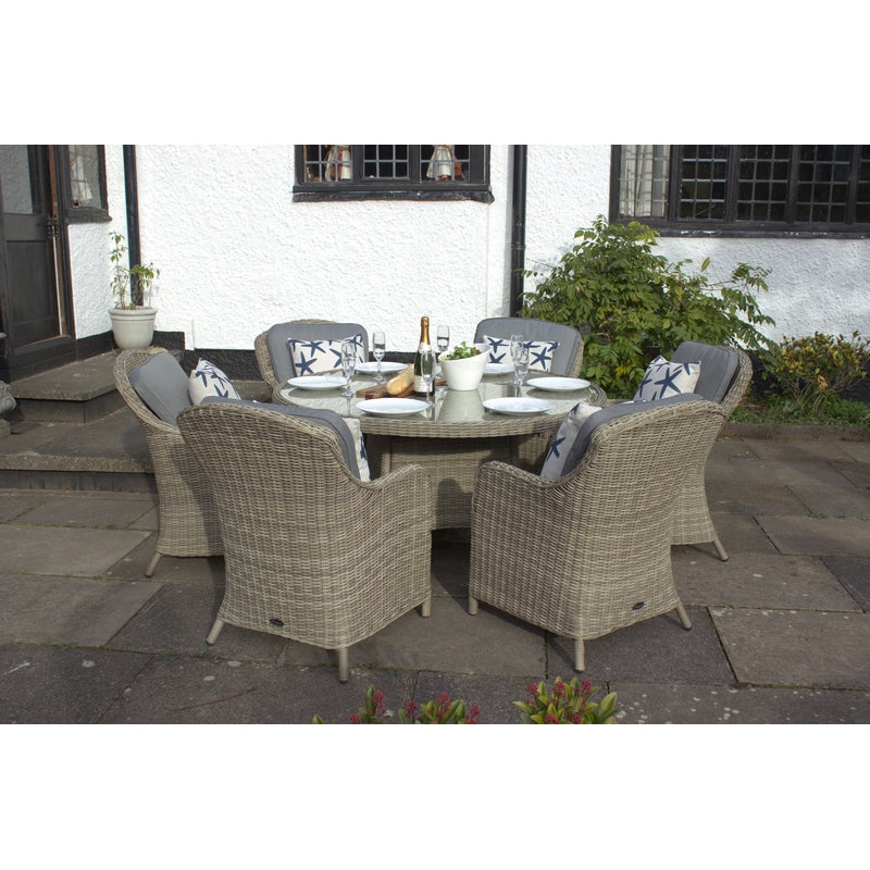 Wentworth Rattan Garden Patio Dining Set by Royalcraft - 6 Seats Grey Cushions