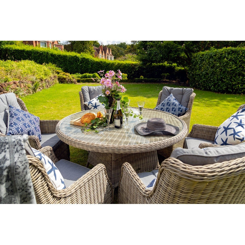 Wentworth Rattan Garden Patio Dining Set by Royalcraft - 6 Seats Grey Cushions