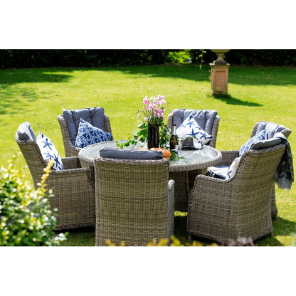 Wentworth Rattan Garden Patio Dining Set by Royalcraft - 6 Seats Grey Cushions