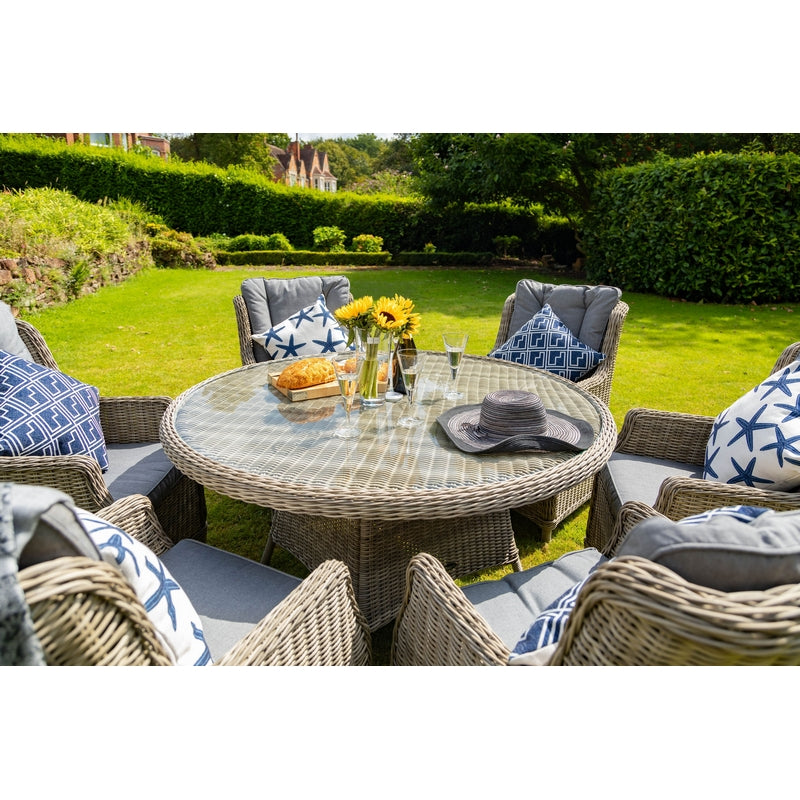 Wentworth Rattan Garden Patio Dining Set by Royalcraft - 6 Seats Grey Cushions