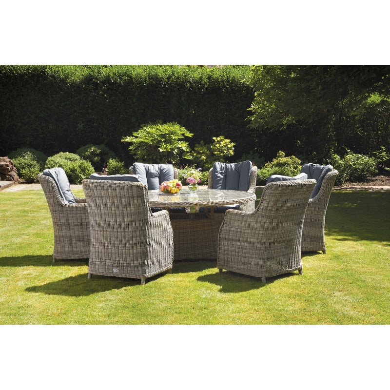 Wentworth Rattan Garden Patio Dining Set by Royalcraft - 6 Seats Grey Cushions