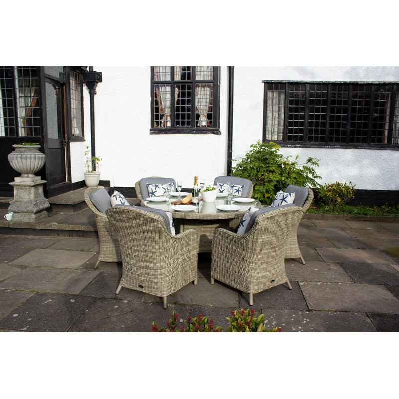 Wentworth Rattan Garden Patio Dining Set by Royalcraft - 6 Seats Grey Cushions