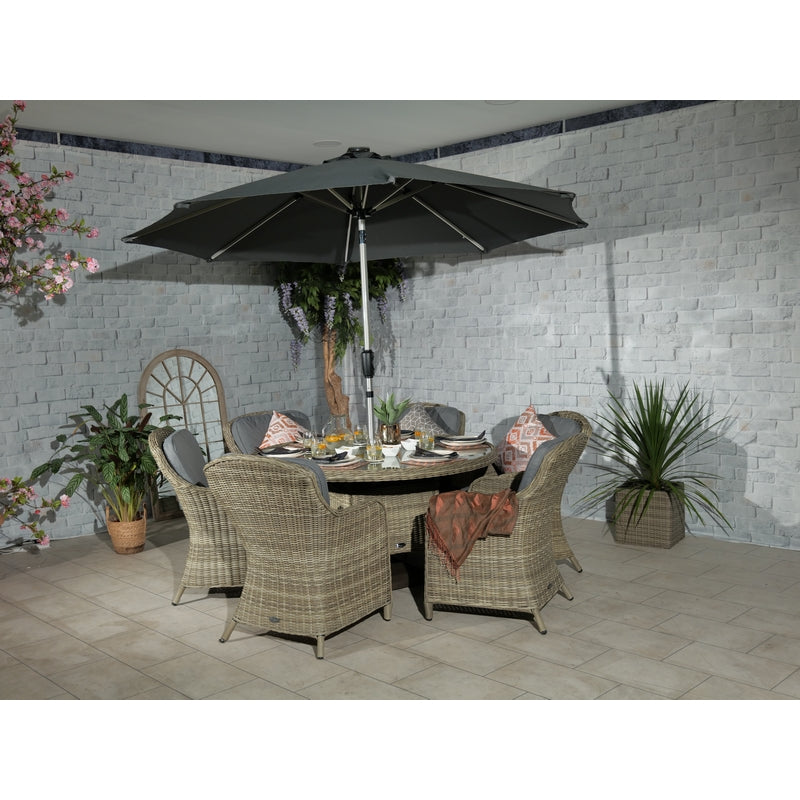 Wentworth Rattan Garden Patio Dining Set by Royalcraft - 6 Seats Grey Cushions