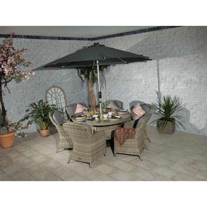 Wentworth Rattan Garden Patio Dining Set by Royalcraft - 6 Seats Grey Cushions