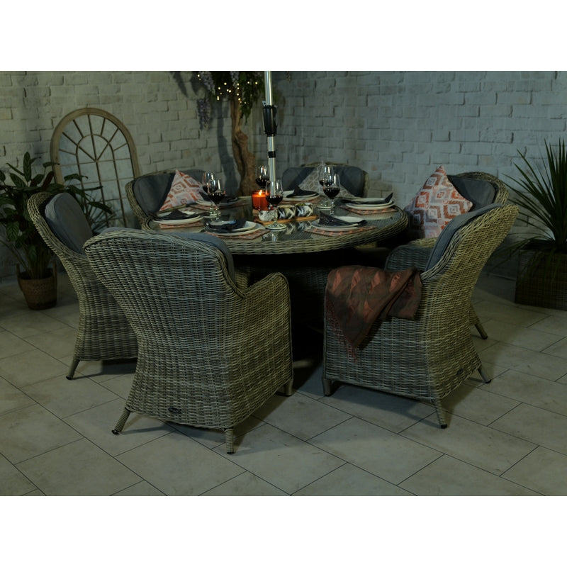 Wentworth Rattan Garden Patio Dining Set by Royalcraft - 6 Seats Grey Cushions