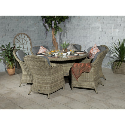 Wentworth Rattan Garden Patio Dining Set by Royalcraft - 6 Seats Grey Cushions