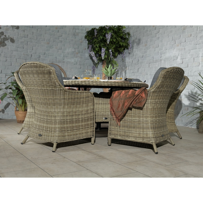 Wentworth Rattan Garden Patio Dining Set by Royalcraft - 6 Seats Grey Cushions