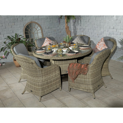 Wentworth Rattan Garden Patio Dining Set by Royalcraft - 6 Seats Grey Cushions