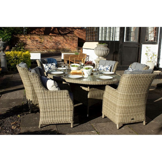 Wentworth Rattan Garden Patio Dining Set by Royalcraft - 6 Seats Grey Cushions