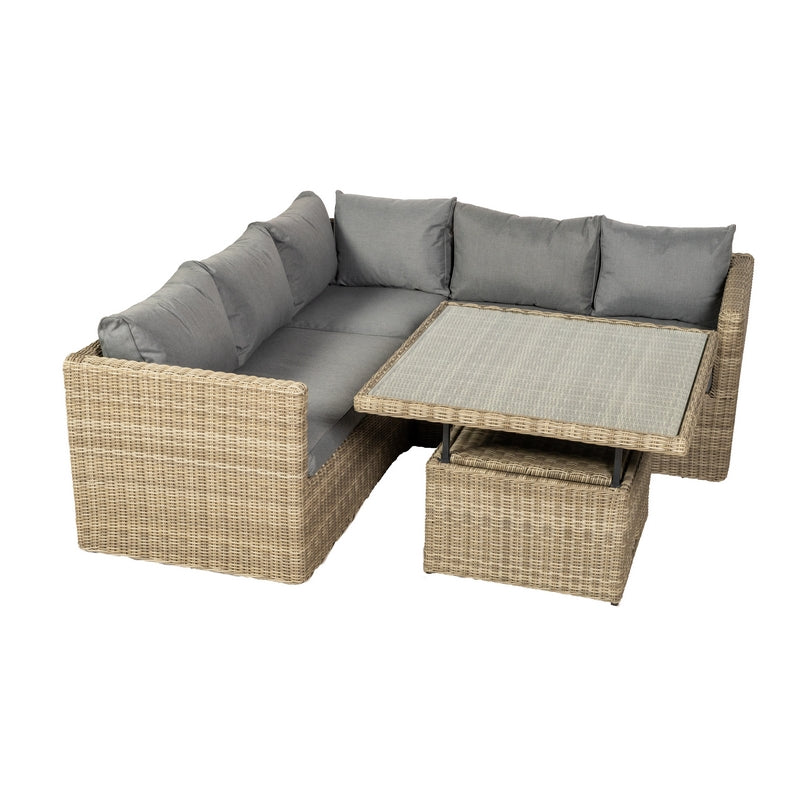 Wentworth Rattan Garden Corner Sofa by Royalcraft - 5 Seats Grey Cushions